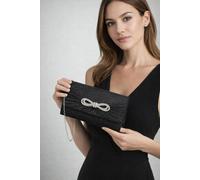 Svnx Metallic Clutch With Diamante Bow In Black Black