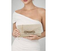 Svnx Metallic Clutch With Diamante Bow In Gold Gold