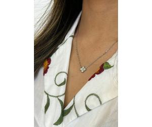 SVNX Mini Clover Necklace in Silver Colour White with Gift Box - One Size - Silver