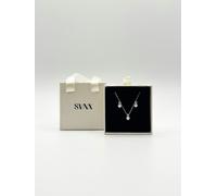 SVNX Mini Pearl Diamante Necklace and Earrings Set in Silver - One Size