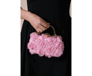 SVNX Organza 3D Rose Clutch In Pink - Pink - One Size