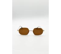 Svnx Oval Geometric Metal Frame Sunglasses In Brown Brown One Size