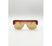 SVNX Oversized Flat Top Sunglasses with Mirrored Lens - Pink - One Size