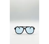 SVNX Oversized Navigator Sunglasses in Black with Blue Lenses - Back - One Size