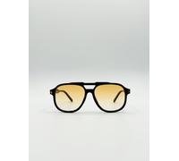 SVNX Oversized Navigator Sunglasses in Black with Orange Lenses - Black - One Size