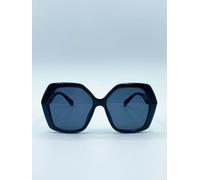 SVNX Oversized Rounded Angular Sunglasses in Black - Black - One Size