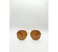 SVNX Oversized rounded aviator style sunglasses with brown lenses - One Size - Brown