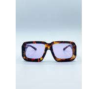 SVNX Oversized Square Frame in Brown Tortoiseshell with Purple Lenses - One Size - Tortoiseshell