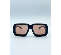 SVNX Oversized Square Frame Sunglasses In Black with Orange Lenses - Black - One Size