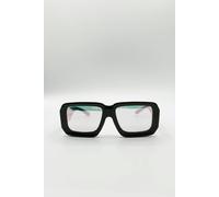 SVNX Oversized Square Frame Sunglasses In Mud Grey with Pink Mirror Lenses - One Size - Grey