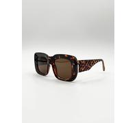 Svnx Oversized Square Sunglasses With Diamond Check Print Arm In Brown Brown