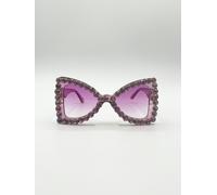 SVNX Oversized Triangular Crystal Gem Sunglasses in Purple - One Size - Purple