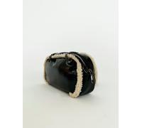 SVNX Patent Shoulder Bag with Borg Fur Trim - One Size - Black