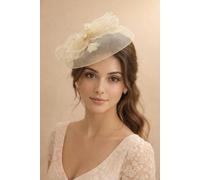 SVNX Pearl Bow Bloom Fascinator in Cream - Cream