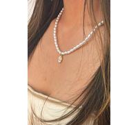 SVNX Pearl Chain Necklace with Gold Floral Pendant - Gift Boxed - White - One Size