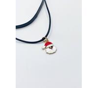 Svnx Pu Leather Choker With Santa Claus Charm In Black Black One Size