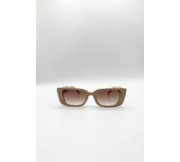 Svnx Rectangle Cateye Side Detail Sunglasses In Khaki In Beige Beige