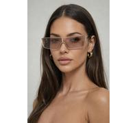 SVNX Retangle Flattop Metal Sunglasses In Brown