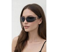 SVNX Retangle Wrap Around Metal Sunglasses In Gun Metal in Black