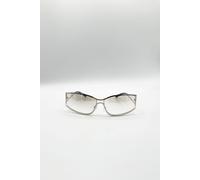 SVNX Retangle Wrap Around Metal Sunglasses In Silver