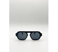 Svnx Retro Ribbed Navigator Sunglasses In Black Black One Size