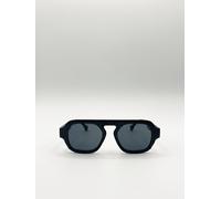 SVNX Retro Ribbed Navigator Sunglasses in Black SVNX Black One Size