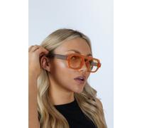 SVNX Retro Ribbed Navigator Sunglasses in Orange Grey - One Size - Orange