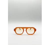 Svnx Retro Ribbed Navigator Sunglasses In Orange Grey Orange One Size