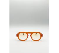 SVNX Retro Ribbed Navigator Sunglasses in Orange Grey SVNX Orange One Size