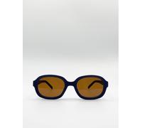 Svnx Retro Style Oval Plastic Frame Sunglasses In Navy Navy