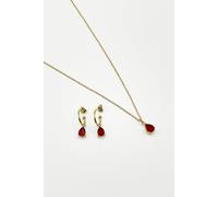 Svnx Rhinestone Teardrop Necklace & Earrings Set - Gift Boxed In Red Red
