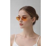Svnx Rimless Oval Geo Metal Sunglasses In Orange Orange