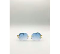 SVNX Rimless Oval Geometric Sunglasses in Gold Blue - Blue - One Size