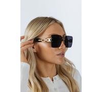 SVNX Rimless Oversized Square Sunglassses in Black Gold - Black - One Size