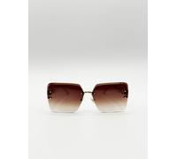 SVNX Rimless Oversized Square Sunglassses in White Gold - One Size - White