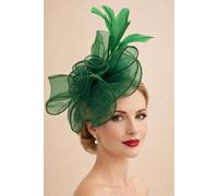 Svnx Rose Bouquet With Big Bow & Feather Fascinator In Dark Green Dark Green One Size