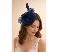 Svnx Rose Bouquet With Big Bow & Feather Fascinator In Navy Navy