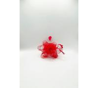 SVNX Rosette Faux Pearl & Polka Veil Feather Fascinator in Red - Red