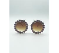 SVNX Round Floral Crystal Gem Sunglasses in Pink - Pink - One Size