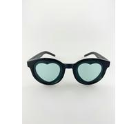 SVNX Round Frame Sunglasses with Heart Lenses - Black - One Size