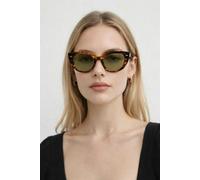 SVNX Round Stripe Cat Eye Sunglasses In Brown Yellow - Brown - One Szie