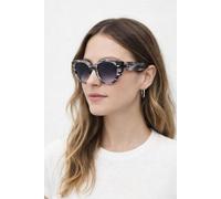 Svnx Round Stripe Cat Eye Sunglasses In Dark Grey Dark Grey