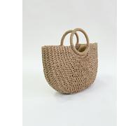SVNX Round Woven Straw Holdall With Circular Handle - One Size