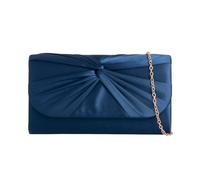 Svnx Ruched Satin Clutch In Navy Navy