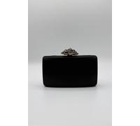 Svnx Satin Clutch Bag With Rose Jewel In Black Black