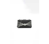 Svnx Satin Diamante Knot Detail Clutch Bag In Black Black