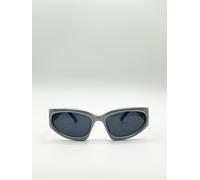 SVNX Silver racer style sunglasses with black lenses - One Size - Silver