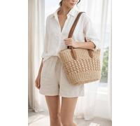 Svnx Single Shoulder Striped Straw Bag In Beige Beige