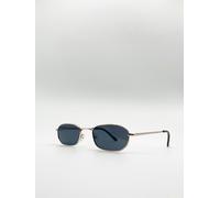SVNX Slim Metal Frame Rectangle Sunglasses - Gold - One Size