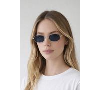 Svnx Slim Metal Oval Frame In Silver With Black Lenses Black